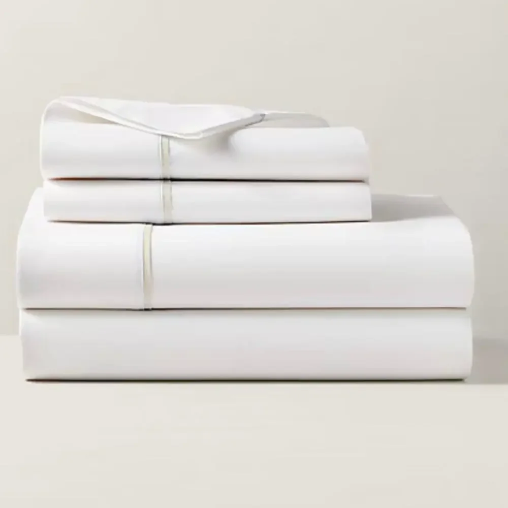 New Ralph Lauren Organic Cotton Percale Palmer Full Flat Sheet White/Sand Dune